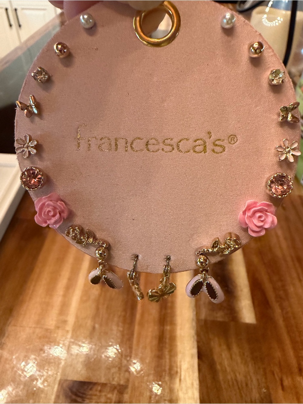 Francesca's Gold and Pink Mixed Earring Set